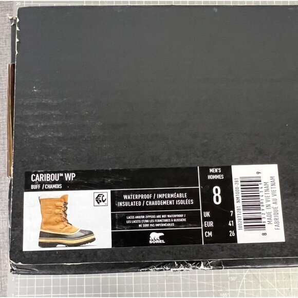 Sorel Caribou Men’s Waterproof Insulated Boots Buff & Black Size 8 - Picture 4 of 10